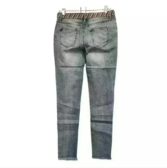Alloy Apparel Distressed Beaded Tall Frayed Hem Five Pocket Style Blue Jeans - Picture 2 of 9